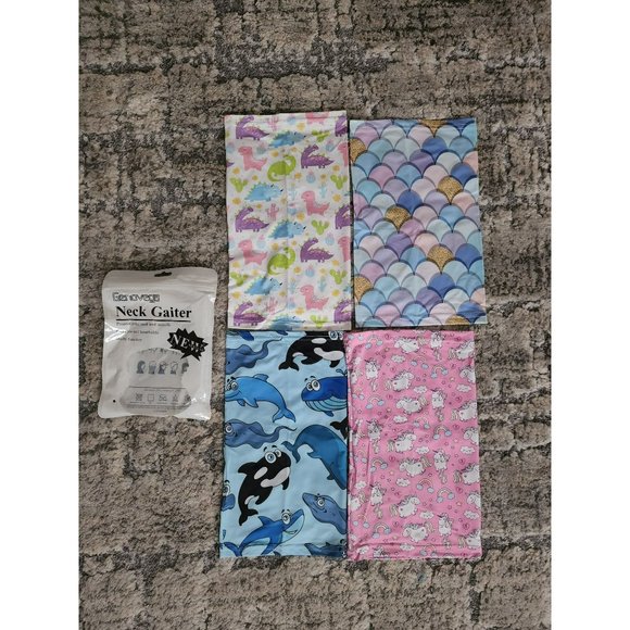 Set Of 4 Genovega Kids Washable Reusable Multi-Print Face Cover Neck Gaiter OS - Picture 10 of 11